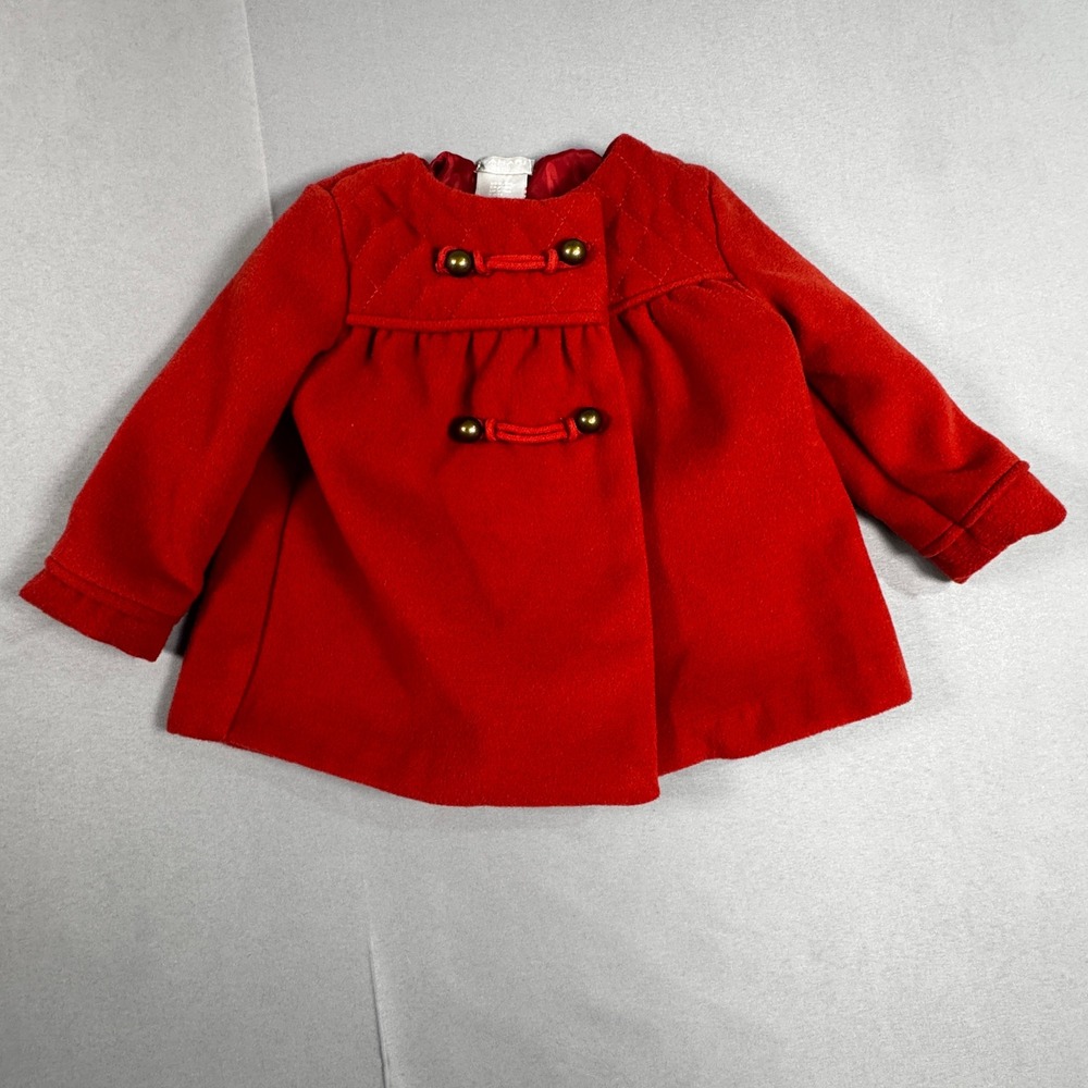 Tahari Baby Girls Red Quilted Peacoat Jacket Toggle Closure Sz 6-9M Cottagecore